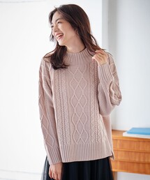 【6色展開】ソフトアクリルハイネックケーブルニット