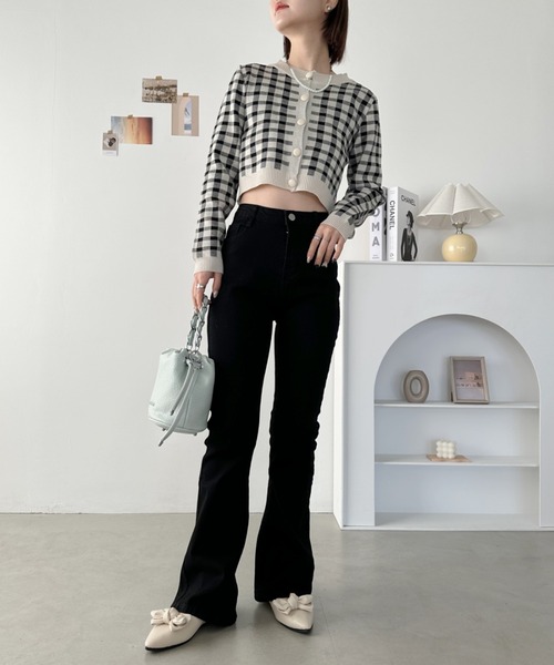 CLEA(クレア)の「ストレッチフレアデニムパンツ(デニムパンツ・レディース・ブラック/ブルー・L/M)」の7枚目の写真