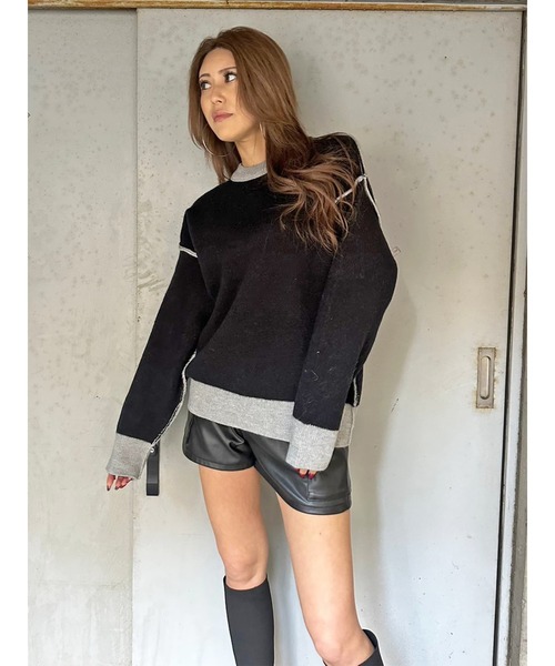 EGOIST（エゴイスト）の「リバーシブル配色ニットトップス（ニット/セーター・レディース・ブラック/アイボリー/グレー・FREE）」の3枚目の写真