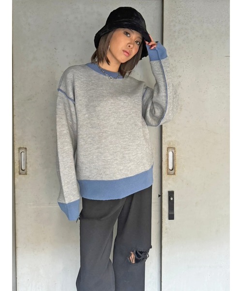EGOIST（エゴイスト）の「リバーシブル配色ニットトップス（ニット/セーター・レディース・ブラック/アイボリー/グレー・FREE）」の16枚目の写真