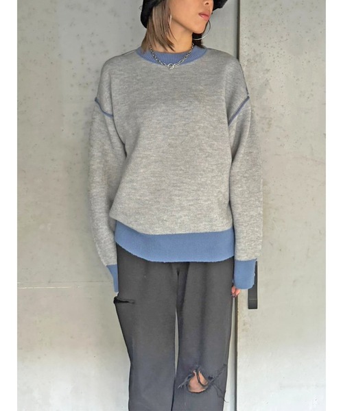 EGOIST（エゴイスト）の「リバーシブル配色ニットトップス（ニット/セーター・レディース・ブラック/アイボリー/グレー・FREE）」の17枚目の写真