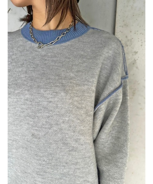 EGOIST（エゴイスト）の「リバーシブル配色ニットトップス（ニット/セーター・レディース・ブラック/アイボリー/グレー・FREE）」の4枚目の写真