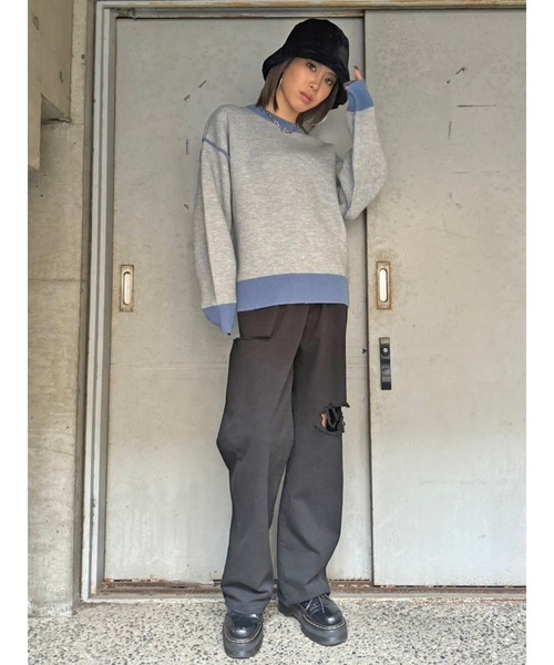 EGOIST（エゴイスト）の「リバーシブル配色ニットトップス（ニット/セーター・レディース・ブラック/アイボリー/グレー・FREE）」の7枚目の写真