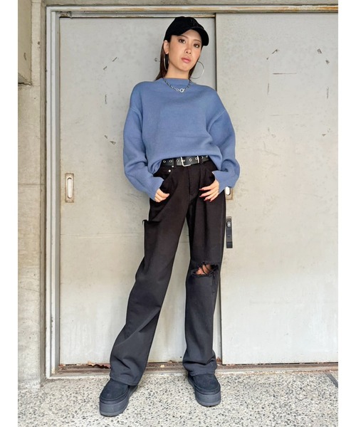 EGOIST（エゴイスト）の「リバーシブル配色ニットトップス（ニット/セーター・レディース・ブラック/アイボリー/グレー・FREE）」の8枚目の写真