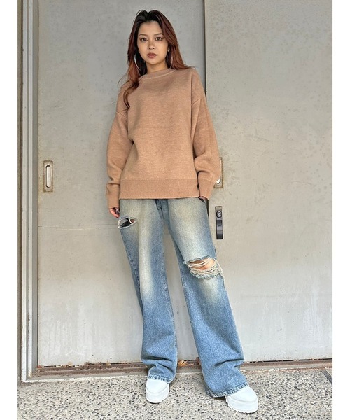 EGOIST（エゴイスト）の「リバーシブル配色ニットトップス（ニット/セーター・レディース・ブラック/アイボリー/グレー・FREE）」の12枚目の写真