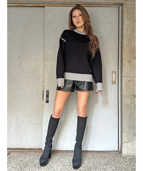 EGOIST（エゴイスト）の「リバーシブル配色ニットトップス（ニット/セーター・レディース・ブラック/アイボリー/グレー・FREE）」の13枚目の写真