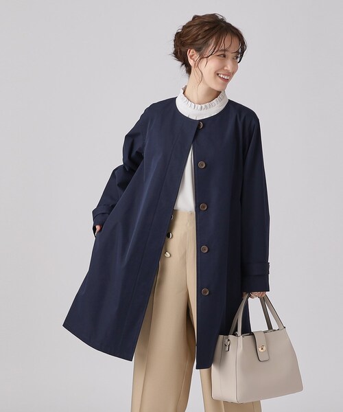 SHOO・LA・RUE（シューラルー）の「◆【防花粉/撥水】ベーシック ノーカラーコート（ノーカラーコート・レディース・ベージュ/ネイビー・02/03/04）」の7枚目の写真