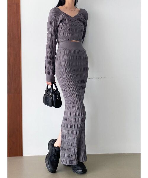 EMODA（エモダ）の「シャーリングロングニットスカート（スカート・レディース・ホワイト/グレー/ブラック・FREE）」の13枚目の写真