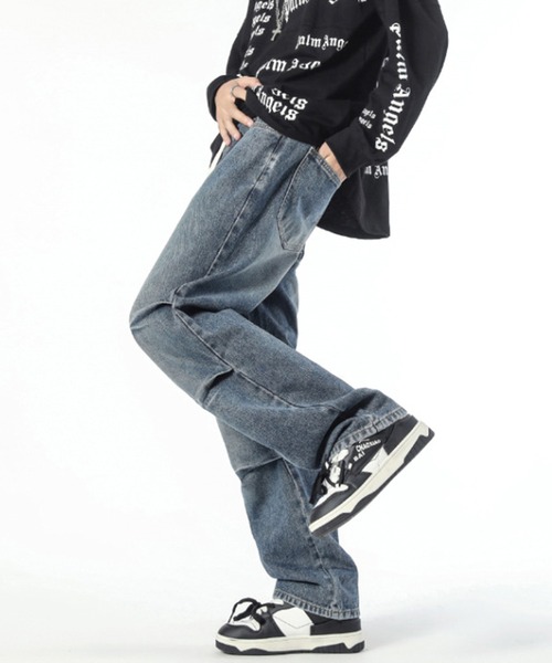 HOOK（フック）の「ヴィンテージメイク 膝ダブルタック ワイド