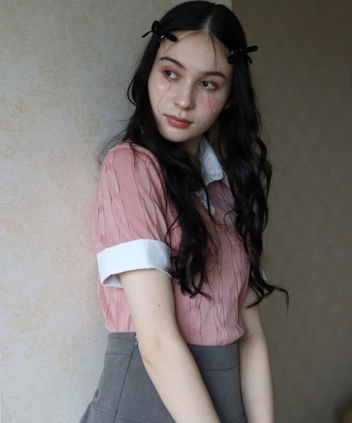 titty＆Co. PETIT（ティティアンドコープティ）の「レイヤードニットシャツトップス（ニット/セーター・レディース・ブラック/ベージュ/グレー/ピンク・FREE）」の4枚目の写真