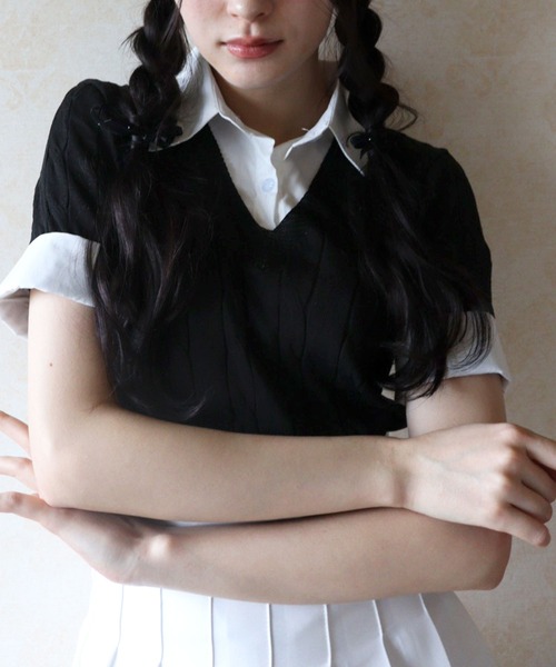 titty＆Co. PETIT（ティティアンドコープティ）の「レイヤードニットシャツトップス（ニット/セーター・レディース・ブラック/ベージュ/グレー/ピンク・FREE）」の20枚目の写真