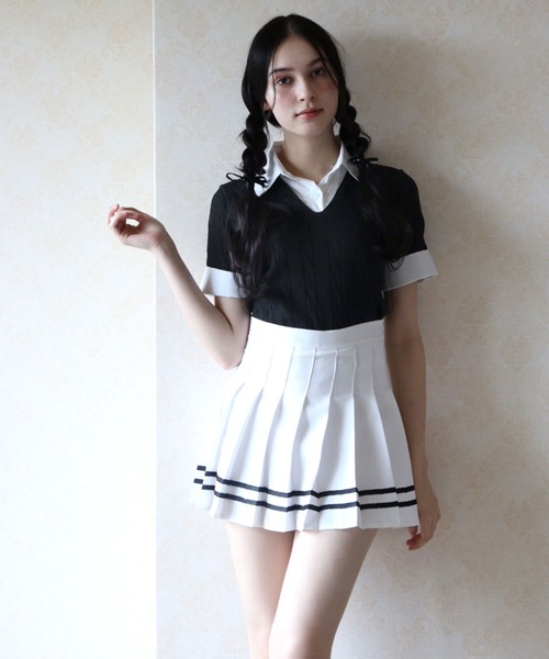 titty＆Co. PETIT（ティティアンドコープティ）の「レイヤードニットシャツトップス（ニット/セーター・レディース・ブラック/ベージュ/グレー/ピンク・FREE）」の19枚目の写真