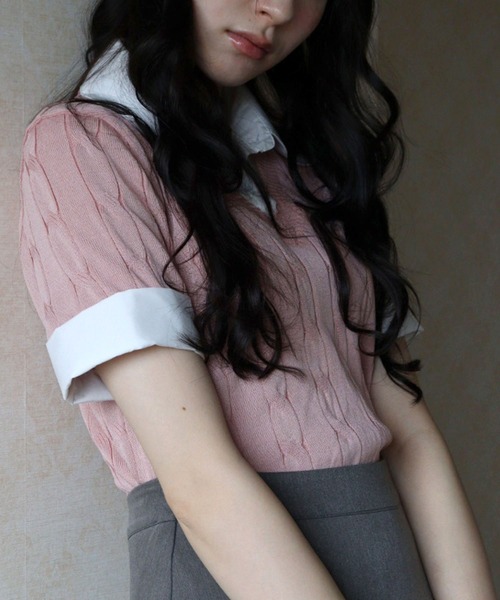 titty＆Co. PETIT（ティティアンドコープティ）の「レイヤードニットシャツトップス（ニット/セーター・レディース・ブラック/ベージュ/グレー/ピンク・FREE）」の6枚目の写真