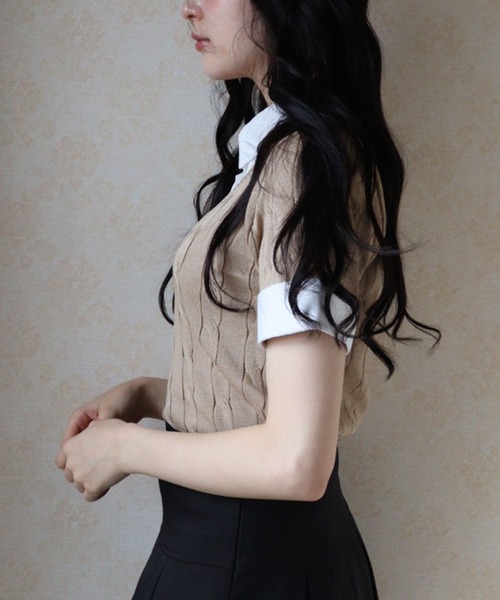 titty＆Co. PETIT（ティティアンドコープティ）の「レイヤードニットシャツトップス（ニット/セーター・レディース・ブラック/ベージュ/グレー/ピンク・FREE）」の10枚目の写真