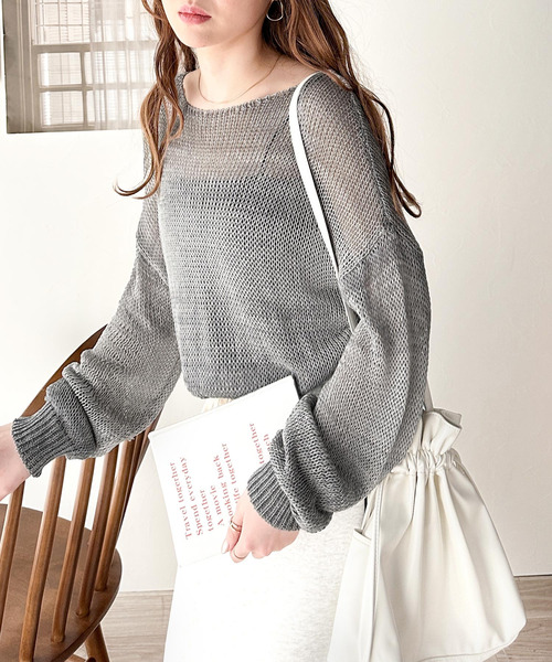 classicalelf（クラシカルエルフ）の「主役級のグラデーションカラー。ふんわりメッシュ編みニットプルオーバー（ニット/セーター・レディース・ピンク/ブルー/グレー/ベージュ・MEDIUM/X-LARGE/LARGE/SMALL）」の8枚目の写真