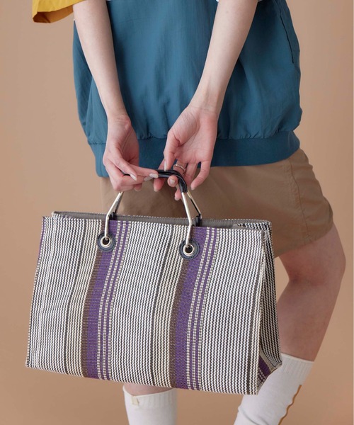 CONTROL FREAK（コントロールフリーク）の「CONTROL FREAK(コントロールフリーク)メタルハンドルストライプトート（トートバッグ・レディース・アイボリー/イエロー/パープル・FREE）」の3枚目の写真