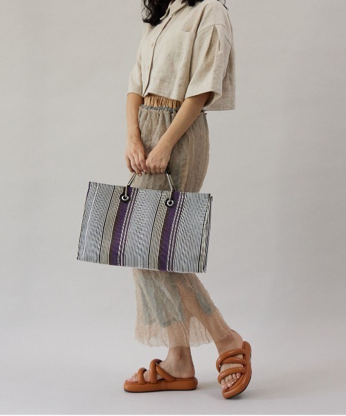 CONTROL FREAK（コントロールフリーク）の「CONTROL FREAK(コントロールフリーク)メタルハンドルストライプトート（トートバッグ・レディース・アイボリー/イエロー/パープル・FREE）」の7枚目の写真