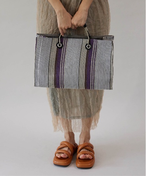 CONTROL FREAK（コントロールフリーク）の「CONTROL FREAK(コントロールフリーク)メタルハンドルストライプトート（トートバッグ・レディース・アイボリー/イエロー/パープル・FREE）」の6枚目の写真