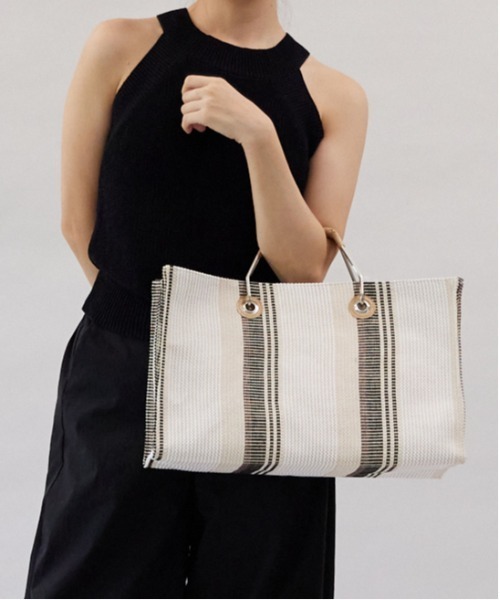 CONTROL FREAK（コントロールフリーク）の「CONTROL FREAK(コントロールフリーク)メタルハンドルストライプトート（トートバッグ・レディース・アイボリー/イエロー/パープル・FREE）」の9枚目の写真