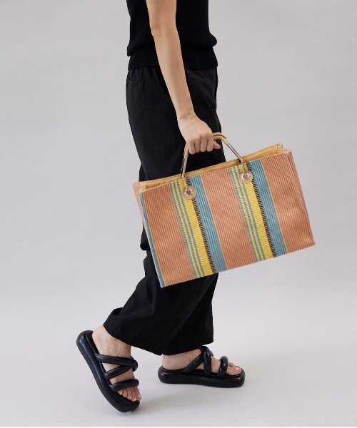 CONTROL FREAK（コントロールフリーク）の「CONTROL FREAK(コントロールフリーク)メタルハンドルストライプトート（トートバッグ・レディース・アイボリー/イエロー/パープル・FREE）」の15枚目の写真