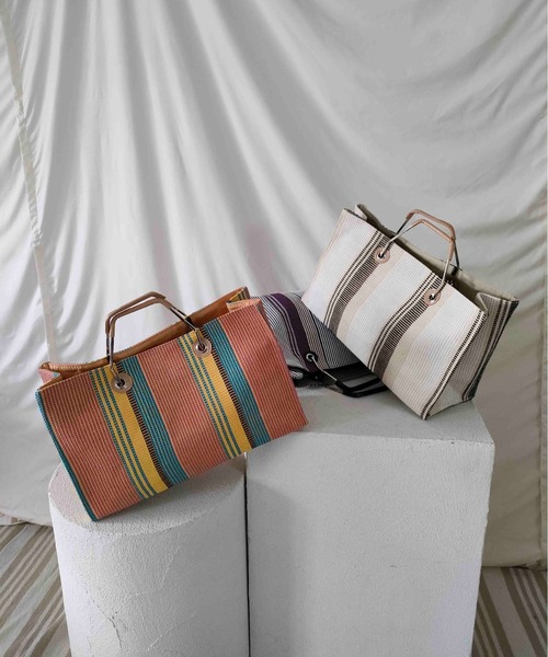 CONTROL FREAK（コントロールフリーク）の「CONTROL FREAK(コントロールフリーク)メタルハンドルストライプトート（トートバッグ・レディース・アイボリー/イエロー/パープル・FREE）」の5枚目の写真