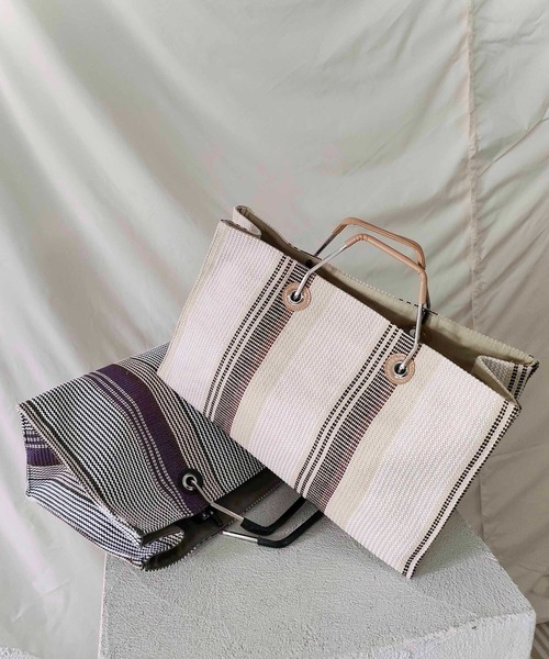 CONTROL FREAK（コントロールフリーク）の「CONTROL FREAK(コントロールフリーク)メタルハンドルストライプトート（トートバッグ・レディース・アイボリー/イエロー/パープル・FREE）」の4枚目の写真