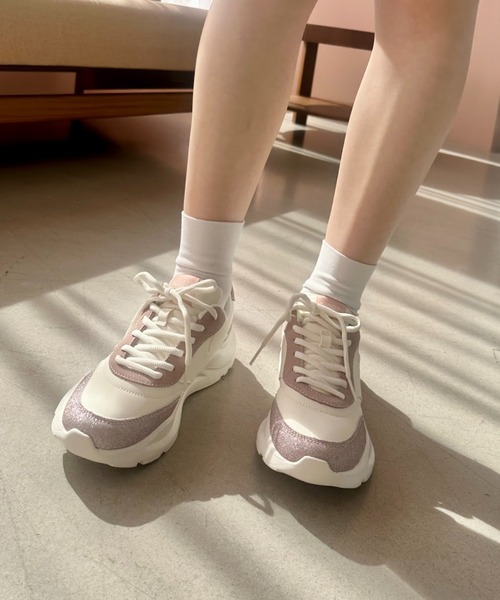ORiental TRaffic（オリエンタルトラフィック）の「グリッター切替パーツスニーカー OT3732（スニーカー・レディース・ベージュ/ピンク/ホワイト・35/36/37/38/39/40/41/34/42）」の10枚目の写真