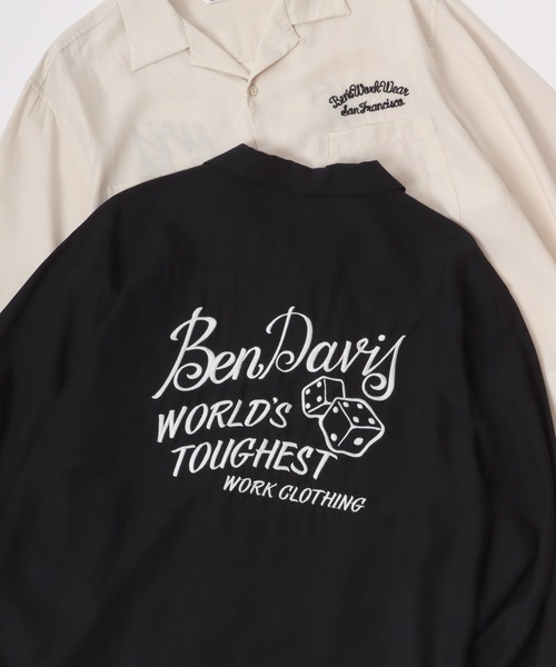 BEN DAVIS（ベンデイビス）の「BEN DAVIS/ベンデイビス FIFTIES LS SHIRT/オーバーサイズ ドレープ バックチェーン刺繍 オープンカラーシャツ/トロミシャツ（シャツ/ブラウス・メンズ・ブラック/アイボリー・M/L/XL）」の2枚目の写真