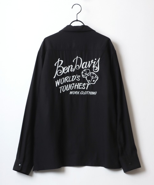 BEN DAVIS（ベンデイビス）の「BEN DAVIS/ベンデイビス FIFTIES LS SHIRT/オーバーサイズ ドレープ バックチェーン刺繍 オープンカラーシャツ/トロミシャツ（シャツ/ブラウス・メンズ・ブラック/アイボリー・M/L/XL）」の10枚目の写真