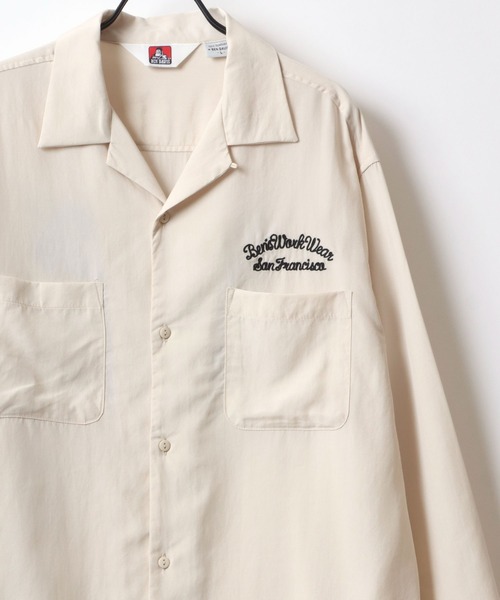 BEN DAVIS（ベンデイビス）の「BEN DAVIS/ベンデイビス FIFTIES LS SHIRT/オーバーサイズ ドレープ バックチェーン刺繍 オープンカラーシャツ/トロミシャツ（シャツ/ブラウス・メンズ・ブラック/アイボリー・M/L/XL）」の3枚目の写真