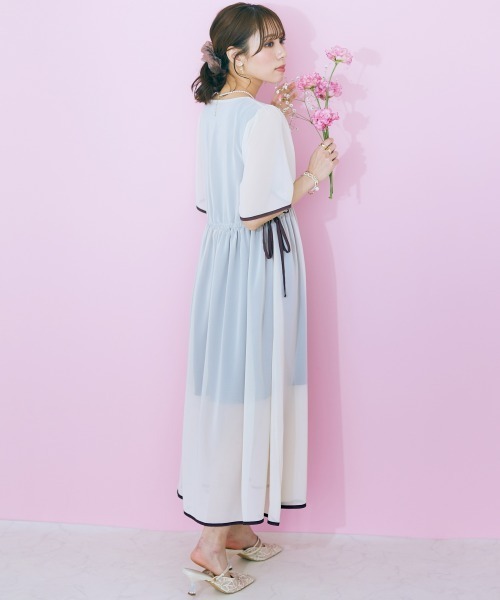 marun（マルン）の「＜大きいサイズ＞　サイドリボンシフォンワンピース marun（ワンピース・レディース・ベージュ/ピンク・L/LL/3L/4L/5L）」の4枚目の写真