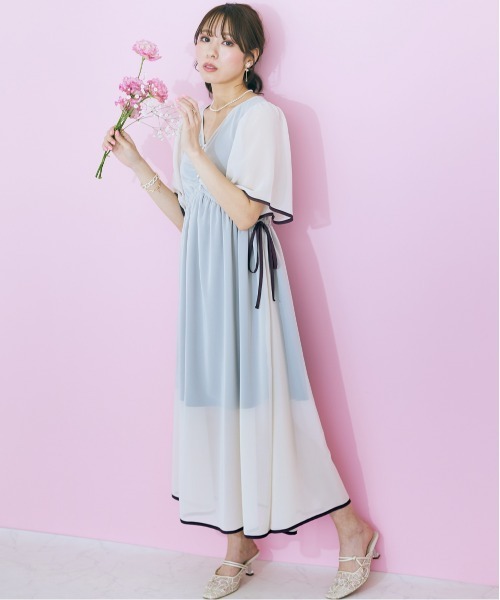 marun（マルン）の「＜大きいサイズ＞　サイドリボンシフォンワンピース marun（ワンピース・レディース・ベージュ/ピンク・L/LL/3L/4L/5L）」の6枚目の写真