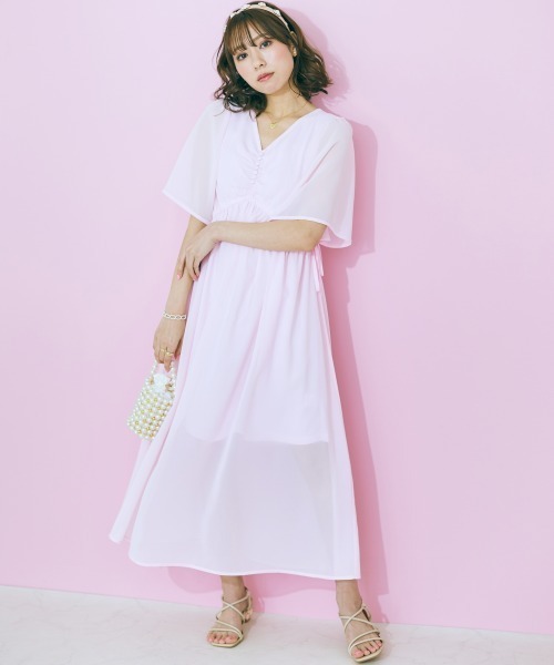 marun（マルン）の「＜大きいサイズ＞　サイドリボンシフォンワンピース marun（ワンピース・レディース・ベージュ/ピンク・L/LL/3L/4L/5L）」の9枚目の写真