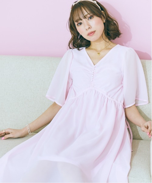 marun（マルン）の「＜大きいサイズ＞　サイドリボンシフォンワンピース marun（ワンピース・レディース・ベージュ/ピンク・L/LL/3L/4L/5L）」の18枚目の写真