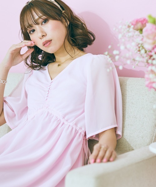 marun（マルン）の「＜大きいサイズ＞　サイドリボンシフォンワンピース marun（ワンピース・レディース・ベージュ/ピンク・L/LL/3L/4L/5L）」の19枚目の写真