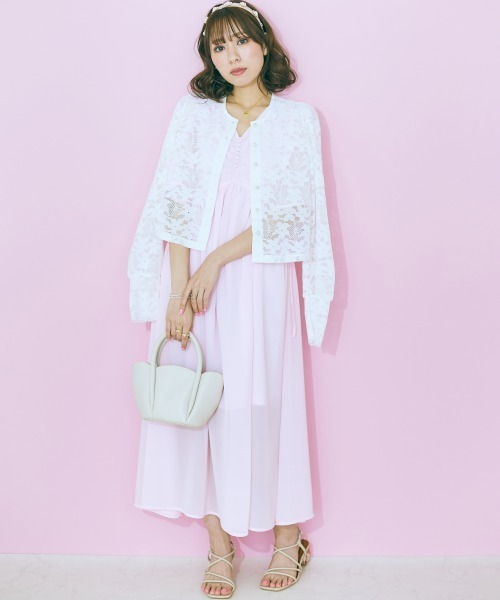 marun（マルン）の「＜大きいサイズ＞　サイドリボンシフォンワンピース marun（ワンピース・レディース・ベージュ/ピンク・L/LL/3L/4L/5L）」の10枚目の写真