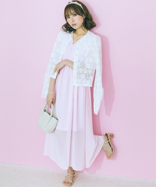 marun（マルン）の「＜大きいサイズ＞　サイドリボンシフォンワンピース marun（ワンピース・レディース・ベージュ/ピンク・L/LL/3L/4L/5L）」の11枚目の写真