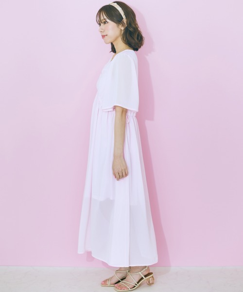 marun（マルン）の「＜大きいサイズ＞　サイドリボンシフォンワンピース marun（ワンピース・レディース・ベージュ/ピンク・L/LL/3L/4L/5L）」の16枚目の写真
