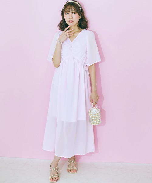 marun（マルン）の「＜大きいサイズ＞　サイドリボンシフォンワンピース marun（ワンピース・レディース・ベージュ/ピンク・L/LL/3L/4L/5L）」の13枚目の写真