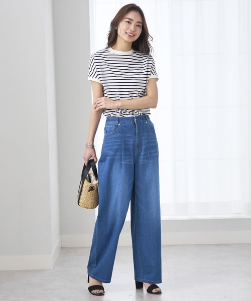 ヒンヤリ冷感ジーンズ・ワイドバギー股下67cm（デニムパンツ