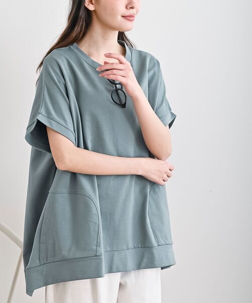 rps(アールピーエス)の「ミニ裏毛ポケットツキワイドプルオーバー(Tシャツ/カットソー・レディース・マスタード/オフホワイト/チャコールグレー/杢グレー/ミント・フリー)」の4枚目の写真