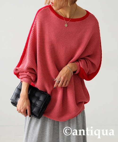 antiqua（アンティカ）の「麻タッチリバーシブルトップス（ニット/セーター・レディース・グリーン/レッド/ベージュ・ONESIZE）」の16枚目の写真