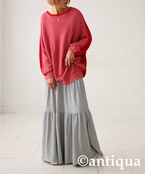 antiqua（アンティカ）の「麻タッチリバーシブルトップス（ニット/セーター・レディース・グリーン/レッド/ベージュ・ONESIZE）」の17枚目の写真