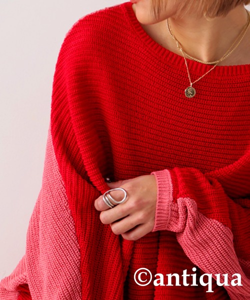 antiqua（アンティカ）の「麻タッチリバーシブルトップス（ニット/セーター・レディース・グリーン/レッド/ベージュ・ONESIZE）」の18枚目の写真