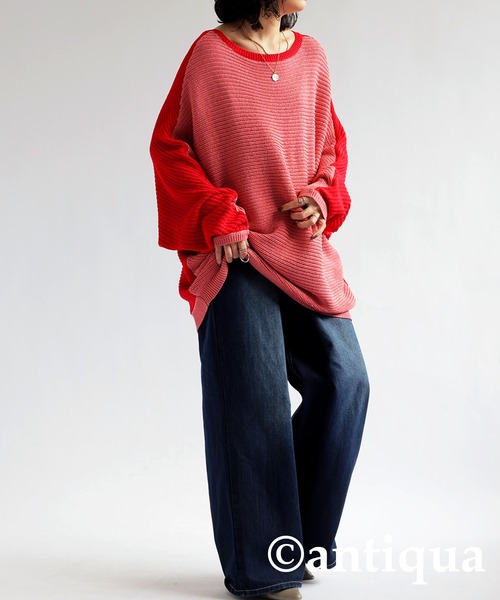 antiqua（アンティカ）の「麻タッチリバーシブルトップス（ニット/セーター・レディース・グリーン/レッド/ベージュ・ONESIZE）」の14枚目の写真