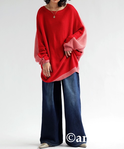 antiqua（アンティカ）の「麻タッチリバーシブルトップス（ニット/セーター・レディース・グリーン/レッド/ベージュ・ONESIZE）」の15枚目の写真