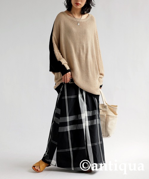 antiqua（アンティカ）の「麻タッチリバーシブルトップス（ニット/セーター・レディース・グリーン/レッド/ベージュ・ONESIZE）」の5枚目の写真
