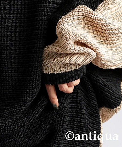 antiqua（アンティカ）の「麻タッチリバーシブルトップス（ニット/セーター・レディース・グリーン/レッド/ベージュ・ONESIZE）」の4枚目の写真