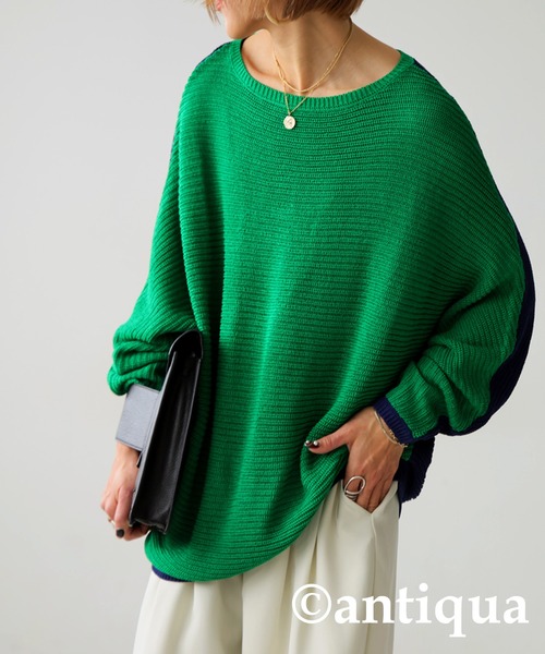 antiqua（アンティカ）の「麻タッチリバーシブルトップス（ニット/セーター・レディース・グリーン/レッド/ベージュ・ONESIZE）」の12枚目の写真