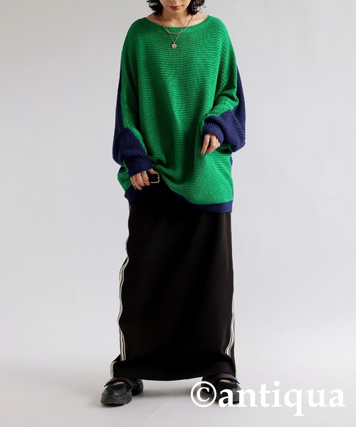 antiqua（アンティカ）の「麻タッチリバーシブルトップス（ニット/セーター・レディース・グリーン/レッド/ベージュ・ONESIZE）」の8枚目の写真